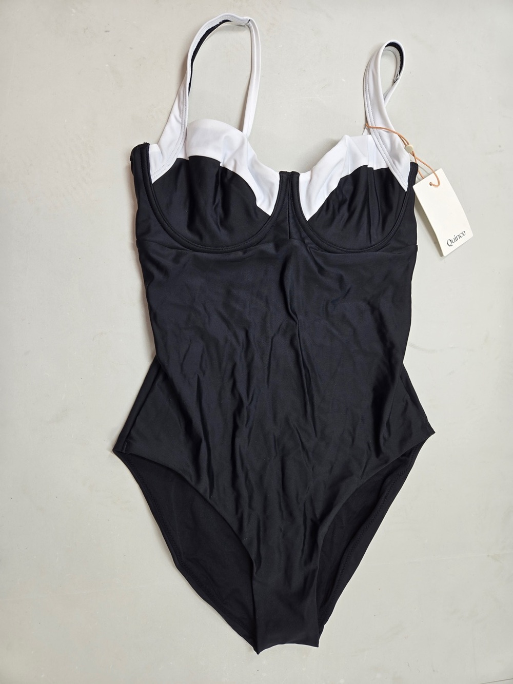 NWT QUINCE Italian Underwire One-Piece Swimsuit Large Black/White 9141 - Picture 3 of 8